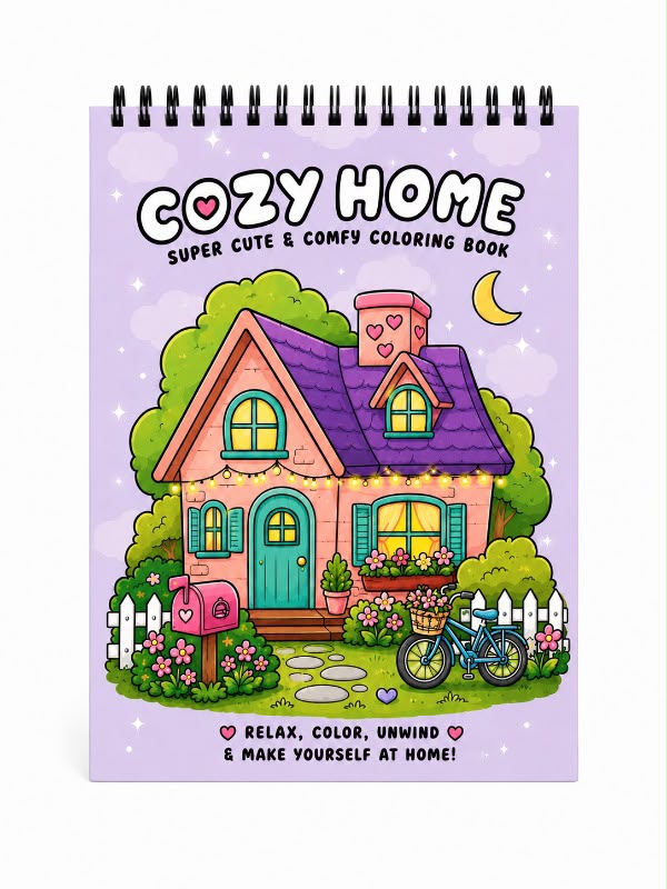 Cozy Home Boyama Kitabı - Çocuk ve Yetişkinler İçin Rahatlatıcı Boyama Sayfaları